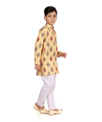 Boy's Yellow Cotton Printed Kurta Churidar 3