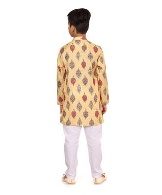 Boy's Yellow Cotton Printed Kurta Churidar 5