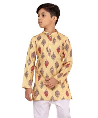 Boy's Yellow Cotton Printed Kurta Churidar 6