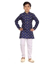 Boy's Navy Blue Cotton Printed Kurta Churidar