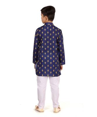 Boy's Navy Blue Cotton Printed Kurta Churidar 5