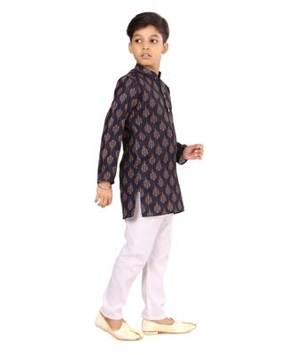 Boy's Black Cotton Printed Kurta Churidar 3