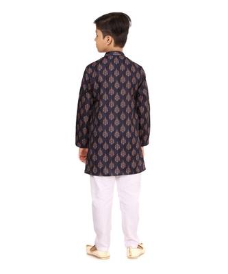 Boy's Black Cotton Printed Kurta Churidar 5