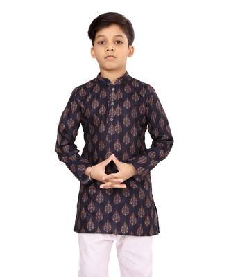 Boy's Black Cotton Printed Kurta Churidar 6