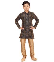 Boy's Black Resham Embroidered Dupion Silk Kurta Churidar