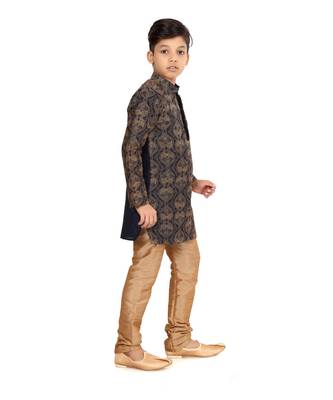 Boy's Black Resham Embroidered Dupion Silk Kurta Churidar 3