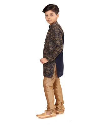 Boy's Black Resham Embroidered Dupion Silk Kurta Churidar 4