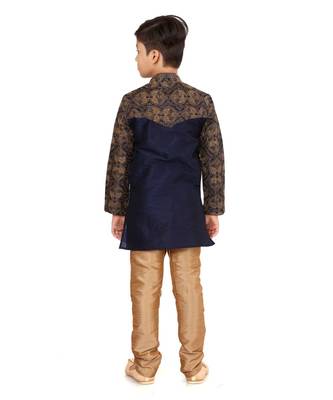 Boy's Black Resham Embroidered Dupion Silk Kurta Churidar 5