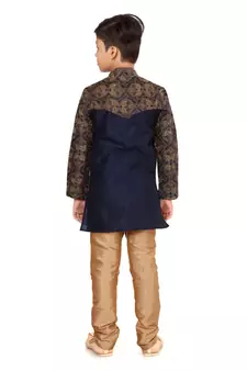 Boy's Black Resham Embroidered Dupion Silk Kurta Churidar