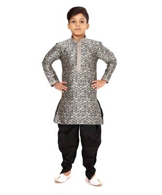 Boy's Silver Jacquard Silk Kurta Dhoti Set 1
