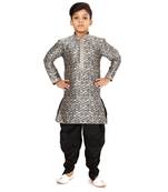 Boy's Silver Jacquard Silk Kurta Dhoti Set