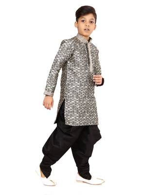 Boy's Silver Jacquard Silk Kurta Dhoti Set 2
