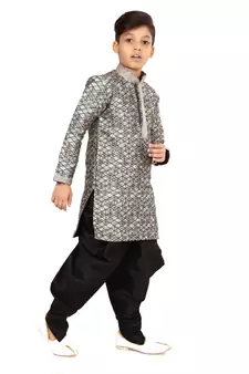 Boy's Silver Jacquard Silk Kurta Dhoti Set