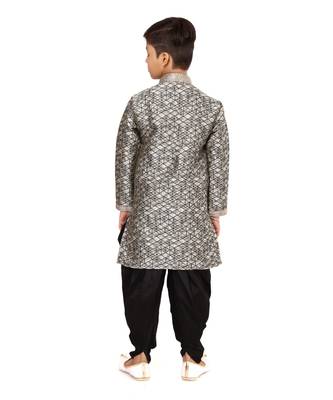 Boy's Silver Jacquard Silk Kurta Dhoti Set 4