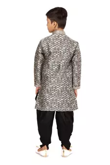 Boy's Silver Jacquard Silk Kurta Dhoti Set