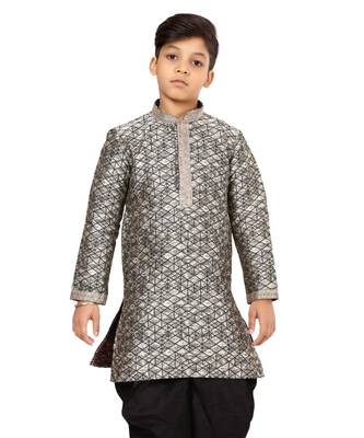 Boy's Silver Jacquard Silk Kurta Dhoti Set 5