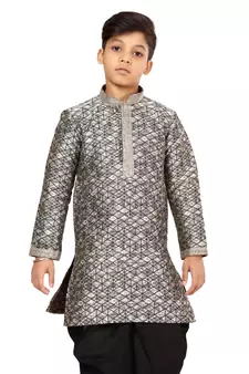 Boy's Silver Jacquard Silk Kurta Dhoti Set