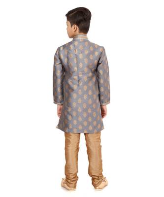 Boy's Steel Color Jacquard Silk Kurta Churidar Set 5