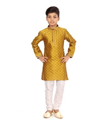 Boy's Yellow Color Blackberry Kurta Churidar Set 2