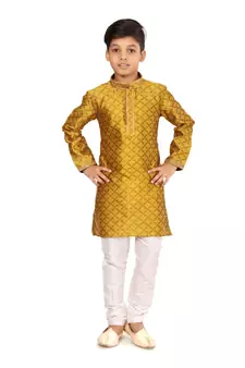 Boy's Yellow Color Blackberry Kurta Churidar Set
