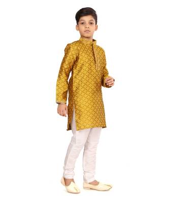Boy's Yellow Color Blackberry Kurta Churidar Set 3