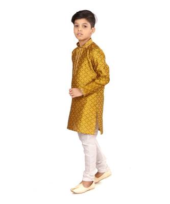 Boy's Yellow Color Blackberry Kurta Churidar Set 4