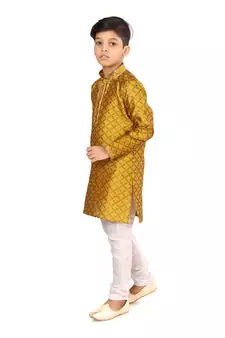 Boy's Yellow Color Blackberry Kurta Churidar Set