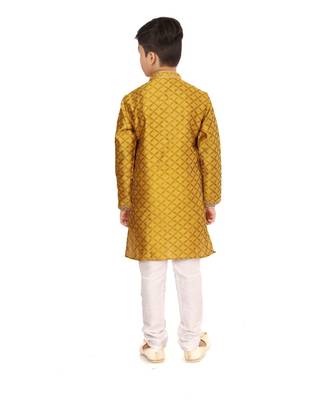 Boy's Yellow Color Blackberry Kurta Churidar Set 5