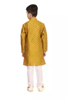 Boy's Yellow Color Blackberry Kurta Churidar Set