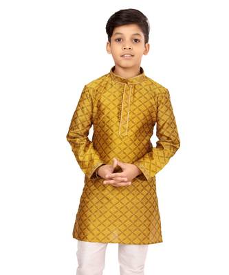 Boy's Yellow Color Blackberry Kurta Churidar Set 6
