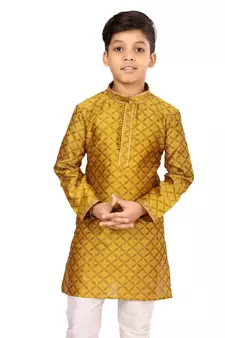 Boy's Yellow Color Blackberry Kurta Churidar Set