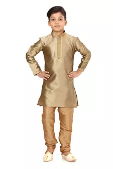 Boy's Golden Color Blackberry Kurta Churidar Set
