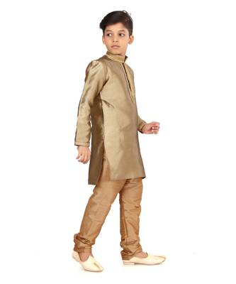 Boy's Golden Color Blackberry Kurta Churidar Set 3