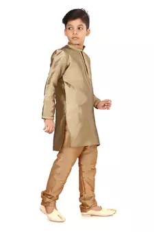 Boy's Golden Color Blackberry Kurta Churidar Set