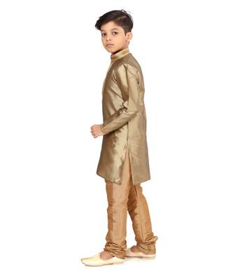 Boy's Golden Color Blackberry Kurta Churidar Set 4