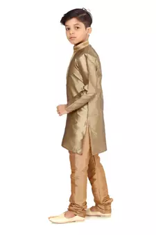 Boy's Golden Color Blackberry Kurta Churidar Set
