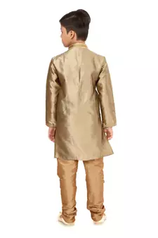 Boy's Golden Color Blackberry Kurta Churidar Set