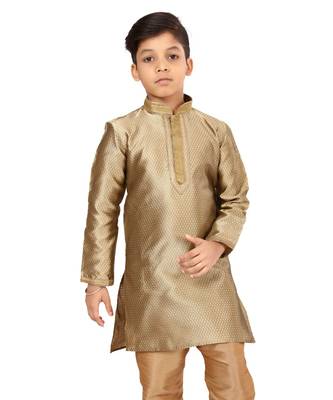 Boy's Golden Color Blackberry Kurta Churidar Set 6