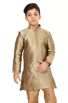 Boy's Golden Color Blackberry Kurta Churidar Set