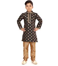 Boy's Black Color Jacquard Silk Kurta Churidar Set
