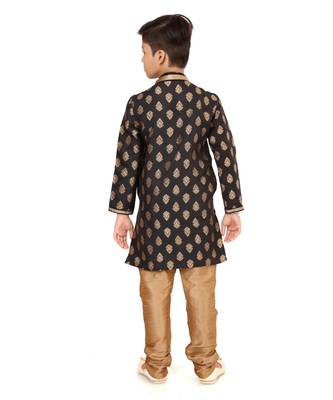 Boy's Black Color Jacquard Silk Kurta Churidar Set 5