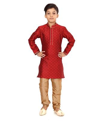 Boy's Red Color Blackberry Kurta Churidar Set 2