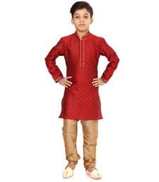 Boy's Red Color Blackberry Kurta Churidar Set