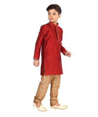 Boy's Red Color Blackberry Kurta Churidar Set 3