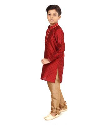 Boy's Red Color Blackberry Kurta Churidar Set 4