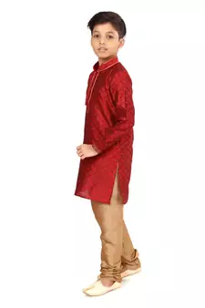 Boy's Red Color Blackberry Kurta Churidar Set