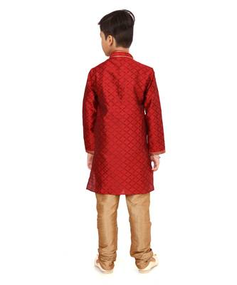 Boy's Red Color Blackberry Kurta Churidar Set 5