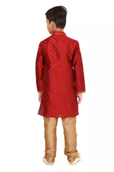 Boy's Red Color Blackberry Kurta Churidar Set