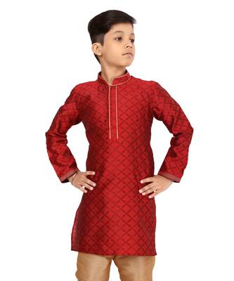 Boy's Red Color Blackberry Kurta Churidar Set 6