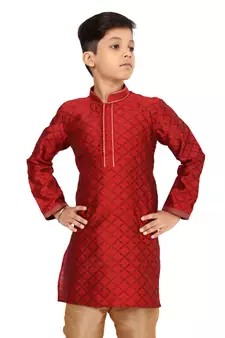 Boy's Red Color Blackberry Kurta Churidar Set